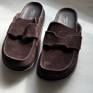 Project Clo Suede Brown Slide Mules for Women